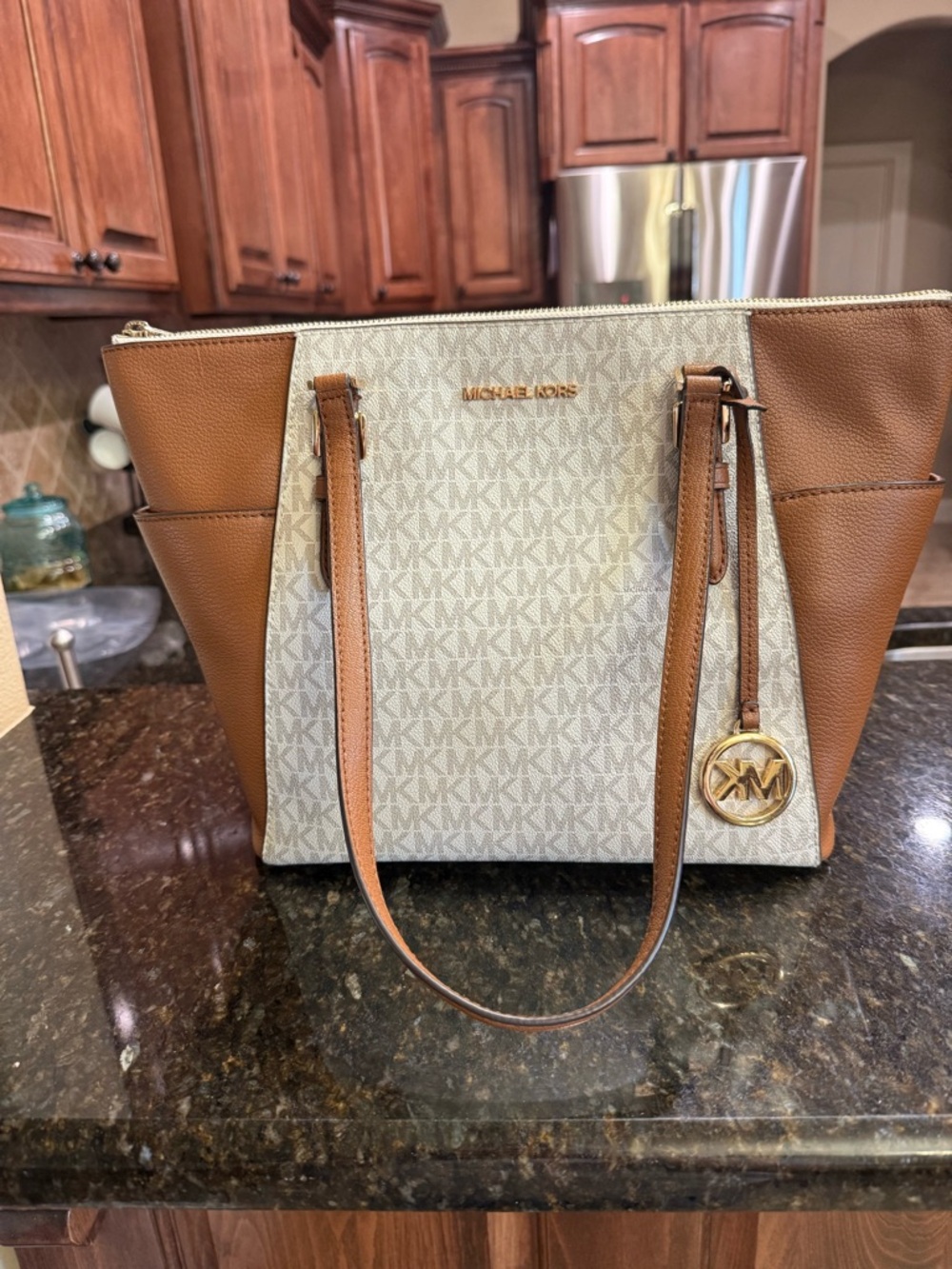 Michael Kors Brown and Cream MK Logo Tote